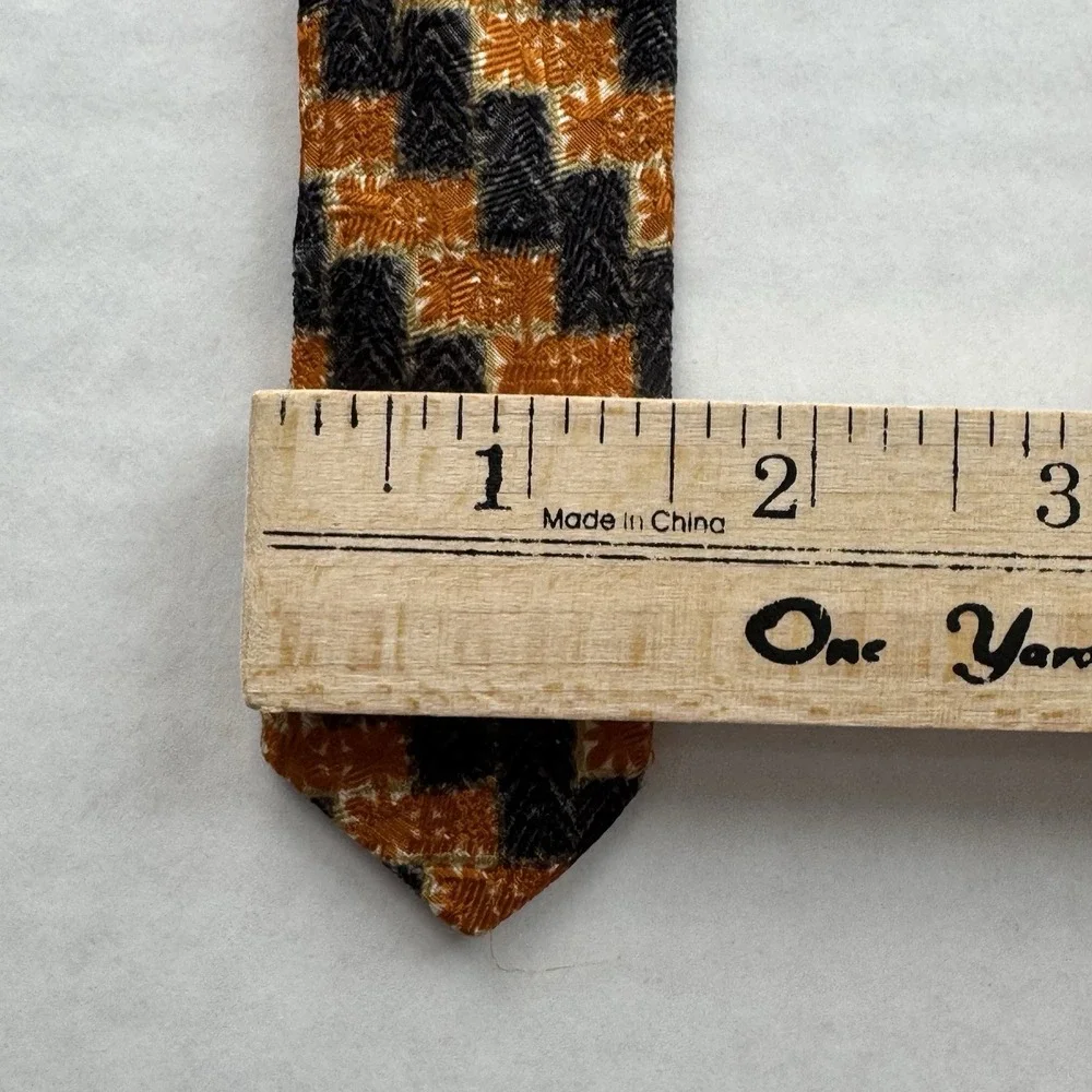 Ermenegildo Zegna Tie Men's Orange Black Houndstooth 100% Silk Made Italy